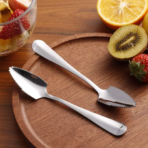Vista 3 de Cucharas de pomelo y cuchillo de toronja, juego de 7 cucharas de postre de acero inoxidable de grado alimenticio, cuchillo de fruta con acabado