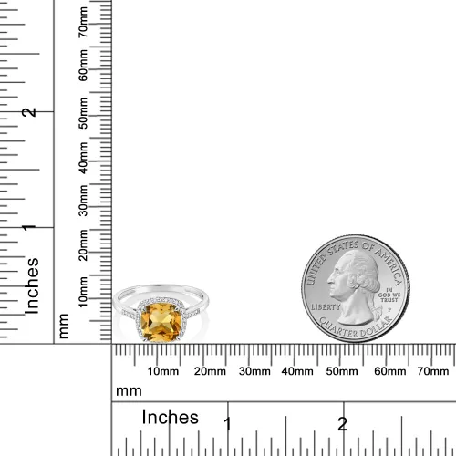Vista 3 de Gem Stone King Anillo de compromiso de oro blanco de 10 quilates con piedra natal de citrino amarillo y diamantes decorativos para mujer
