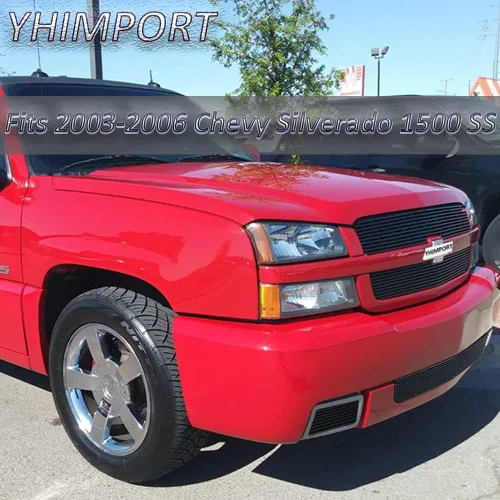 Vista 2 de Parrilla negra compatible con Chevy Silverado 1500 SS 2003 2004 2005 delantero principal superior inferior parachoques Billet rejilla inserción
