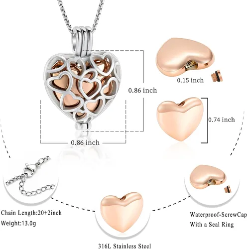 Vista 29 de Collar con medallón de cremación conmemorativa con corazón eterno con mini urna para cenizas de seres queridos