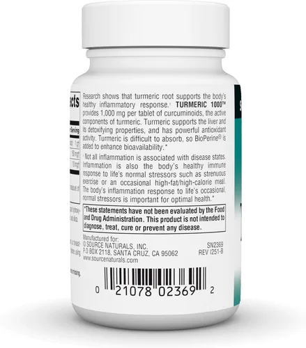 Vista 4 de Source Naturals Cúrcuma 1000, apoya la respuesta inflamatoria saludable del cuerpo*, 1,000 mg - 30 tabletas