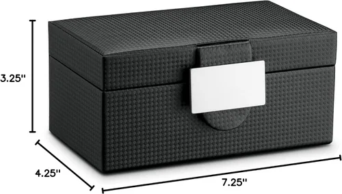 Vista 6 de Funda para reloj de viaje, caja de 3 ranuras para relojes de hombre, soporte para reloj de hombre con hebilla de metal, diseño de fibra de carbono