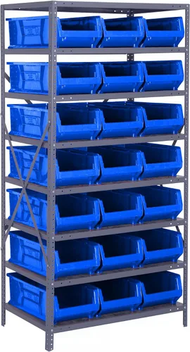 Vista 610 de Quantum QSBU-245BK Heavy Duty Shelving Unit with (7) Shelves and (24) QUS245 Black Bins for Garage Warehouse Storage Distribution 400 lb Load