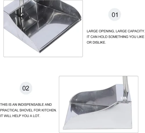 Vista 8 de BESTonZON Recogedor de acero inoxidable, recogedor resistente de 30 pulgadas con mango largo, vertical de metal resistente para cocina y hogar