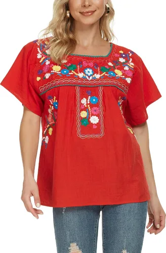 Vista 5 de YZXDORWJ - Cómoda blusa mexicana bordada de verano y sin mangas para mujer
