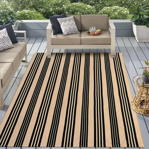 Vista 8 de Alfombra de lana cuadriculada para exteriores de 24 x 35 pulgadas, alfombra de algodón tejida a mano, plegable, lavable, reversible, en capas