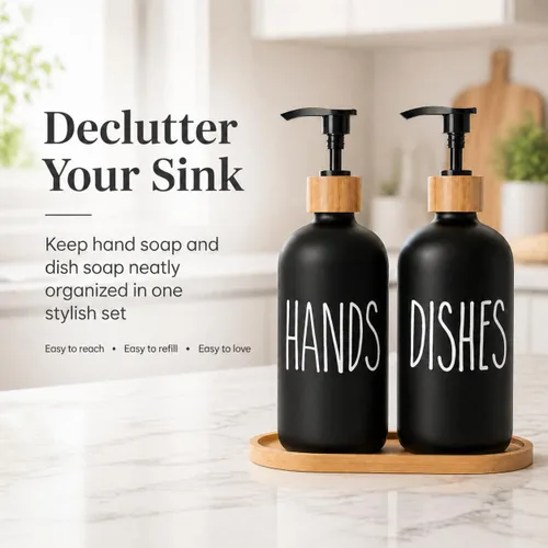 Vista 3 de Dispensador de jabón para platos para fregadero de cocina. Dispensador de jabón de manos de vidrio, decoración moderna de casa de campo para baño