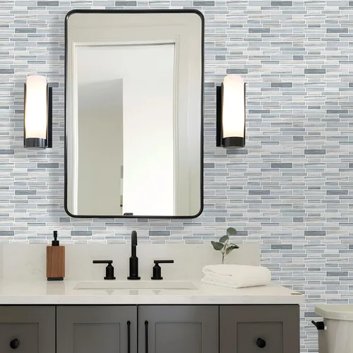 Vista 5 de Tilingview 10 piezas de azulejos de pelar y pegar para salpicaduras de cocina, diseño de tiras, azulejos de vinilo autoadhesivos, adhesivo de pared