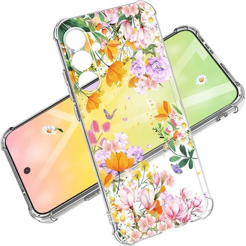 Vista 47 de Funda para Samsung Galaxy S23 FE con protector de pantalla, suave, a prueba de golpes, transparente, floral, funda protectora para mujer, diseño
