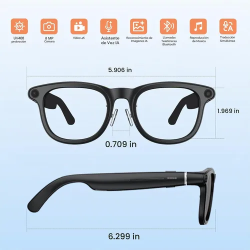 Vista 2 de Gafas inteligentes para cámara AI, gafas de sol de video 4K con estuche de Negro