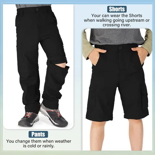 Vista 4 de Pantalones cargo para niños, estilo casual, secado rápido, impermeables, para senderismo, escalada, convertibles