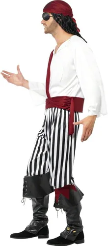 Vista 2 de Smiffy's - Disfraz de hombre pirata con camisa y pantalones para la cabeza y cinturón, Blanco