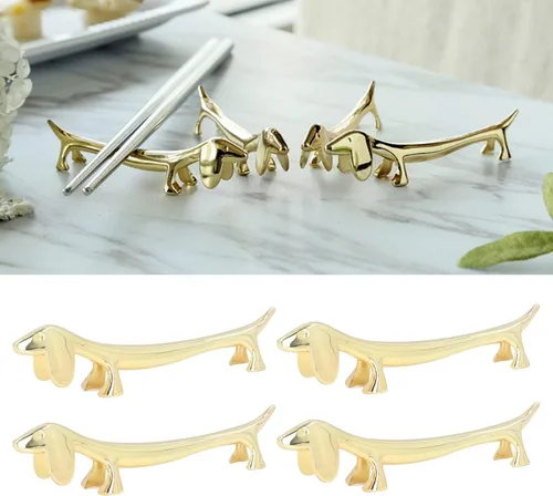 Vista 4 de TOPINCN 4 soportes para palillos, soporte para palillos, reutilizable, lindo diseño de animales, dorado, soporte para palillos y tenedores
