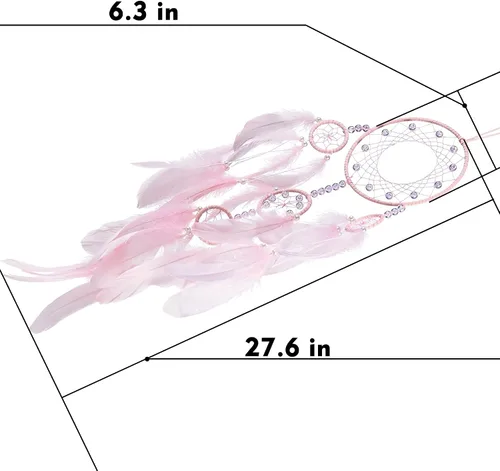 Vista 6 de Atrapasueños suaves – Plumas de ganso rosa claro con multianillo, perla de lujo, cuero natural, hecho a mano, gran atrapasueños para decoración