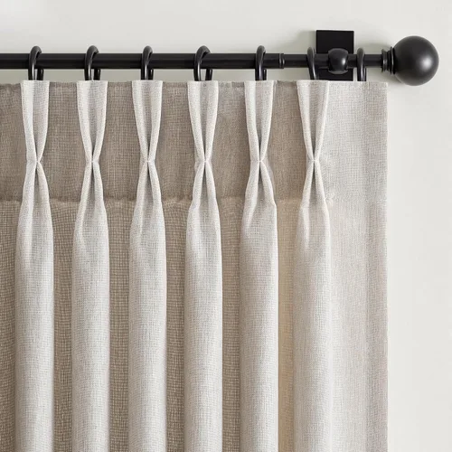 Vista 13 de 2 paneles de cortinas plisadas de lino beige de 84 pulgadas de largo, para dormitorio y sala de estar, cortina plisada con ganchos y pestaña trasera