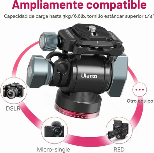 Vista 7 de Cabezal fluido de video para trípode de cámara, ULANZI U-190 Mini cabeza