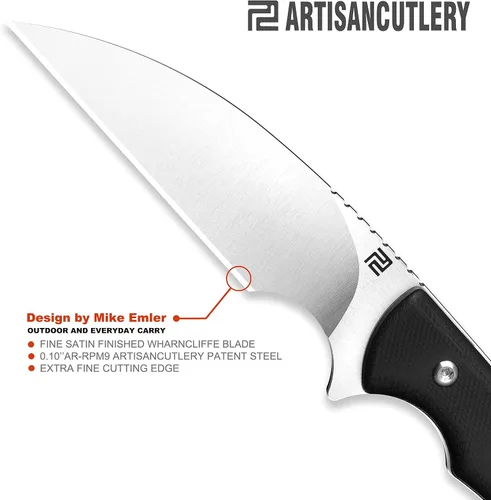 Vista 3 de ARTISANCUTLERY Cuchillo táctico Sea Snake (ATZ-1842) AR-RPM9 Hoja de acero en polvo G10 Mango Cuchillo de hoja fija Negro