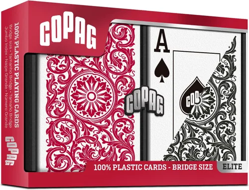 Vista 2 de Copag 1546 Design - Juego de cartas 100% de plástico, tamaño del puente (estrecho) rojo/negro (índice jumbo)