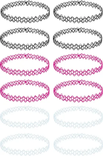 Vista 44 de BodyJ4You Juego de 12 gargantillas elásticas estilo tatuaje, accesorios y joyería de los años 90 y 2000, rosado, azul, verde, colorido, arcoíris