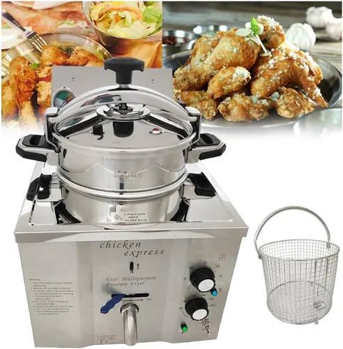 Vista 9 de Freidora eléctrica a presión de encimera de 16L, estufa de pollo frito de alta presión de acero inoxidable, freidora comercial con temporizador
