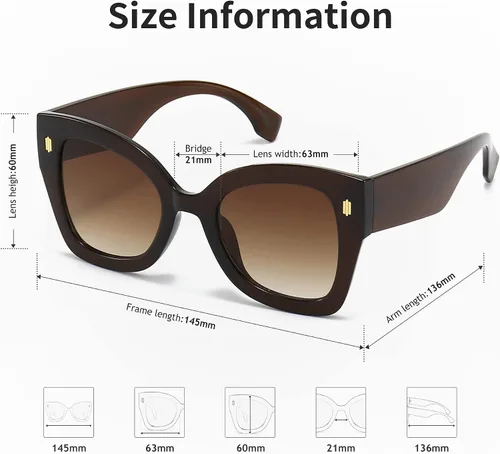 Vista 5 de Gafas de sol cuadradas de gran tamaño para mujer, de lujo, con protección UV400 retro