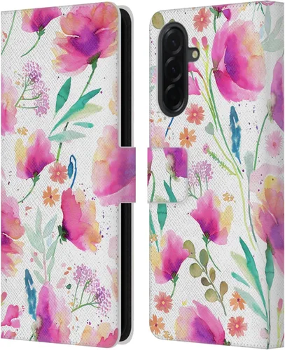 Vista 102 de Head Case Designs Officially Licensed Ninola Abstract Poppies Lilac Floral Leather Wallet Case Compatible with Samsung Galaxy A07 4G