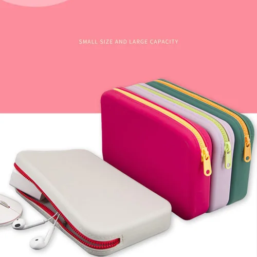Vista 7 de Bolsa de maquillaje grande de silicona, bolsa de aseo de viaje para mujer, bolsa de maquillaje grande, organizador portátil para cosméticos, bolsa