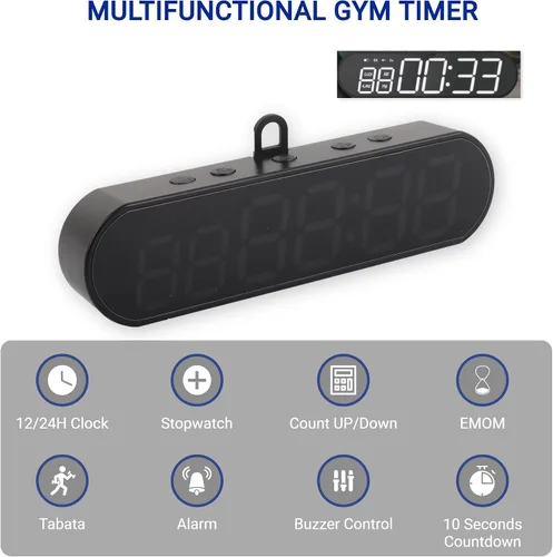 Vista 2 de Temporizador portátil de gimnasio, temporizador de entrenamiento de intervalos con cuenta regresiva/arriba/cronómetro/alarma, 1000 mAh USB reloj