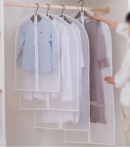 Vista 2 de Cubiertas de ropa de plástico para colgar sin cremallera, trajes para niños, ropa delicada, camisas, impermeables, ligeras, pequeñas, 4 paquetes