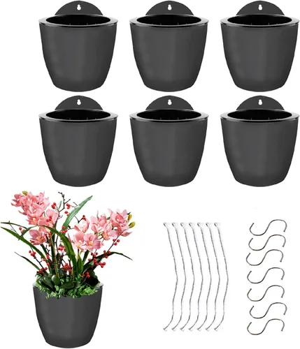 Vista 8 de Paquete de 7 macetas de plástico con riego automático para colgar en la pared, tamaño de 7 pulgadas con 7 ganchos de repuesto para plantas, flores