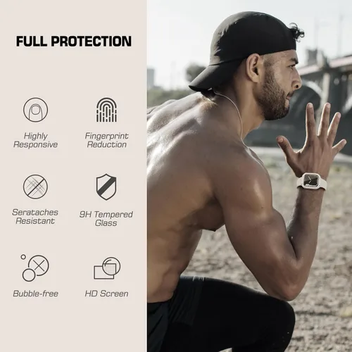 Vista 7 de EDIMENS Paquete de 2 fundas resistentes compatibles con Apple Watch de 1.772 pulgadas Series 9/8/7 con protector de pantalla de vidrio templado