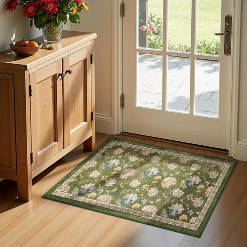 Vista 144 de jinchan Fiora - Alfombra lavable de área pequeña, alfombra de entrada floral de medio círculo de 2 x 3, tapete de media luna de pelo bajo, suave