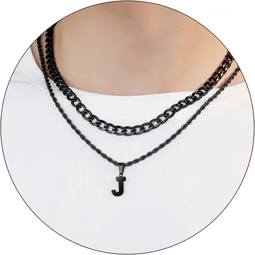 Vista 65 de SENRAN Collar con inicial en capas de la A a la Z para hombre, cadena de cuerda torcida de acero inoxidable de 18 a 20 pulgadas, dije de letra