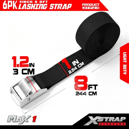 Vista 4 de Xstrap correas de amarre con trinquete (6 unidades, 8 pies 1-pulgada), Negro, XS16006 1000 lb Break Strength 1-inch Powersports Tie Down with