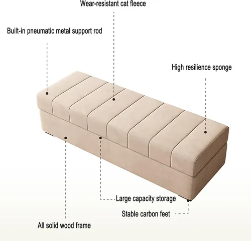 Vista 3 de Amarillo Solid Wood Square Ottoman with Storage – Upholstered Bench for Living Room, Bedroom, Entryway & Shoe Stores – High Resilience Foam Filling