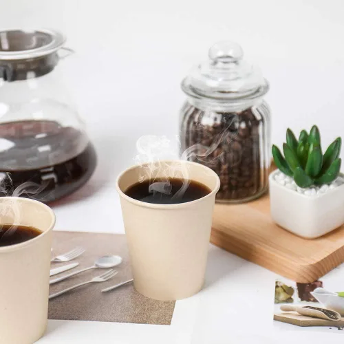 Vista 6 de Tazas de papel de café desechables, bebida caliente marrón de fibra vegetal 160 unidades 8 oz