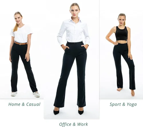 Vista 7 de Pantalones de yoga para mujer con 4 bolsillos 29313335 pulgadas pantalones de trabajo negros casuales pantalones elásticos con corte de bota
