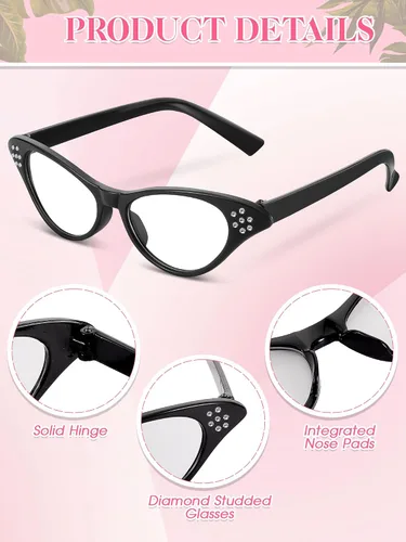 Vista 3 de Kanayu 35 pares de anteojos de los años 50 a granel para gatos de los años 50, gafas de disfraz para fiesta de Sock Hop de los años 50, decoraciones
