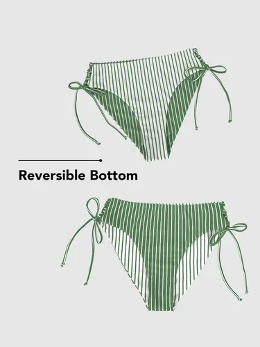 Vista 2 de CUPSHE - Conjunto de bikini con tirantes reversible y con cordones para mujer