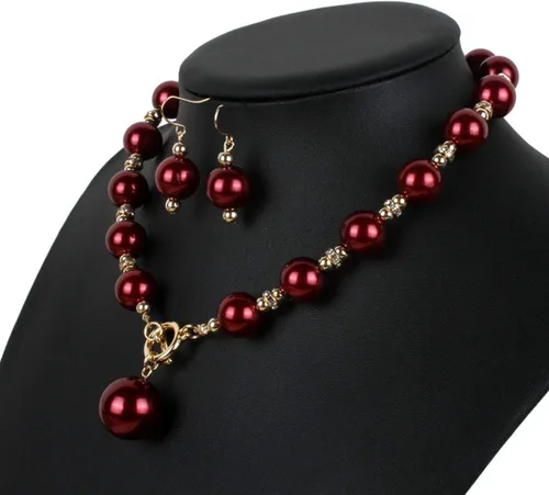 Vista 3 de Conjunto de joyería elegante para mujer, collar y aretes de perlas de imitación de diamantes de imitación