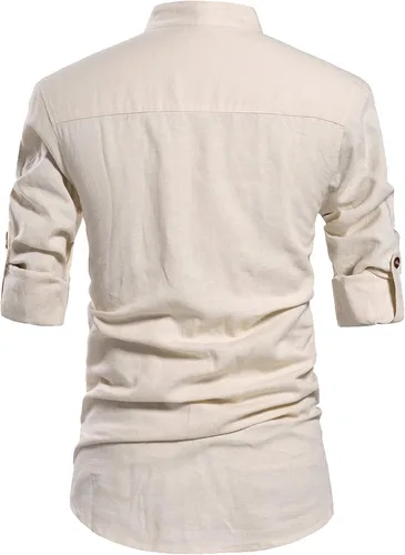 Vista 2 de Nitagut - Camisas de lino para hombre con cuello henley, manga larga, para uso diario