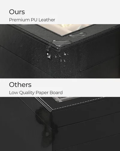 Vista 5 de Hzuaneri Joyero de 3 capas, organizador de joyas con tapa de vidrio, 1 soporte individual para joyas, 1 cajón, estuche de joyería de piel sintética