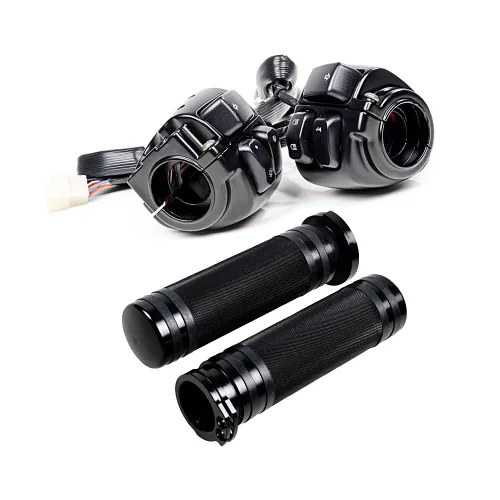 Vista 13 de Juego compatible para 1 pulgada de manillar de Harley 96-12, interruptor de bocina, luces delanteras y señales de giro, empuñaduras y tapa de Negro