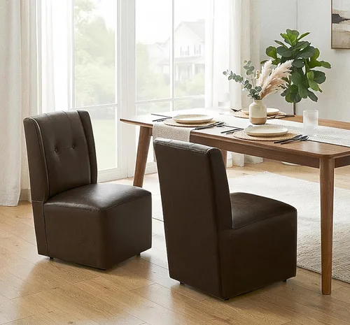 Vista 14 de Silla de comedor con ruedas Immulize Silla de comedor tapizada moderna con ruedas, silla giratoria sin brazos con respaldo alto para cocina, sala