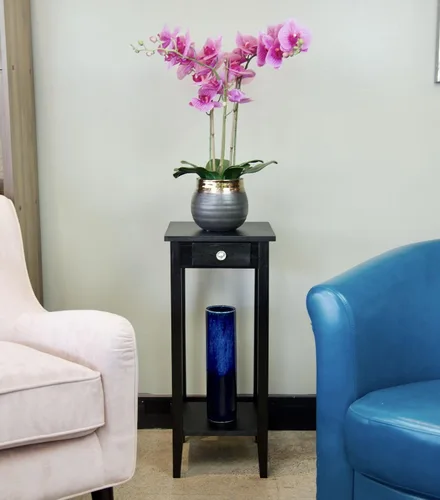 Vista 3 de Soporte para plantas de acacia sólida de 2 niveles con cajón