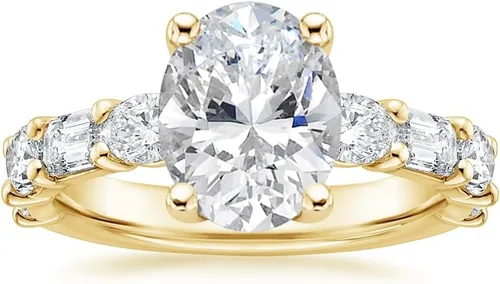 Vista 3 de IGI - Anillo de compromiso de diamante de 4.0 quilates con cuatro puntas de corte ovalado blanco con diamantes de laboratorio ovalados laterales