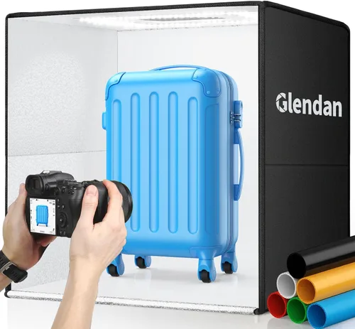 Vista 17 de Caja de luz Glendan para fotografía, caja de fotos de 10"x10" con 88 luces LED de alto índice de reproducción cromática, 6 fondos de PVC