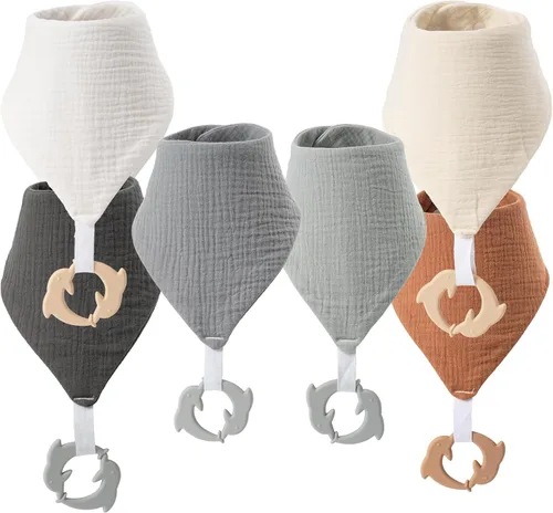 Vista 7 de Baberos de dentición para bebé, paquete de 6 con mordedor acoplable, 100% algodón orgánico, baberos súper absorbentes y suaves 6-Pack Muslin Baby