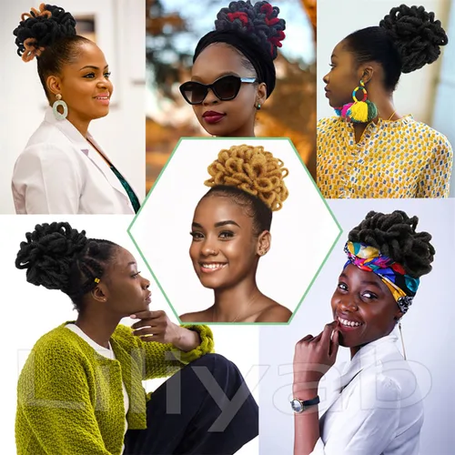 Vista 7 de DreadLocks Chignons Afro High Puff Cola de Caballo con Cordón Moño de Cabello Postizos Faux Locs Chignons con Clip Cola de Caballo para Mujeres