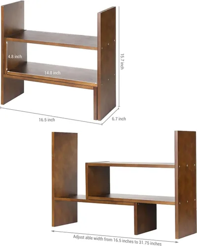 Vista 3 de Estante mostrador, organizador de almacenamiento de escritorio, ajustable y de madera. Estante para libros a ubicar en la parte superior